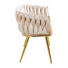 ELEGANCKA SOFA DO SALONU LUB GABINETU ROSE BEŻOWY VELVET ZŁOTE METALOWE NOGI - BOK